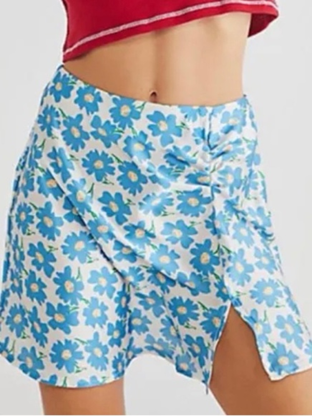 Free People White and Blue Floral Skirt 0